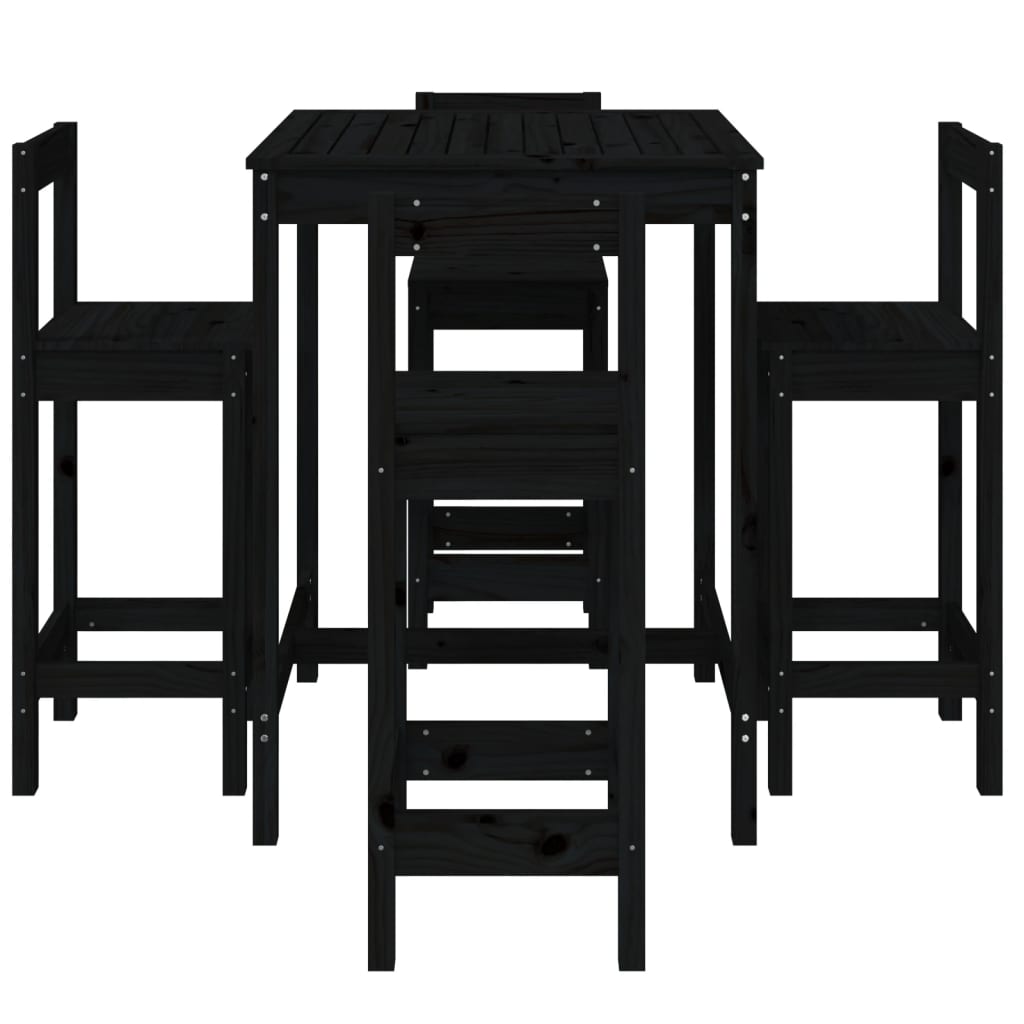 Set mobilier bar de grădină, 5 piese, negru, lemn masiv de pin