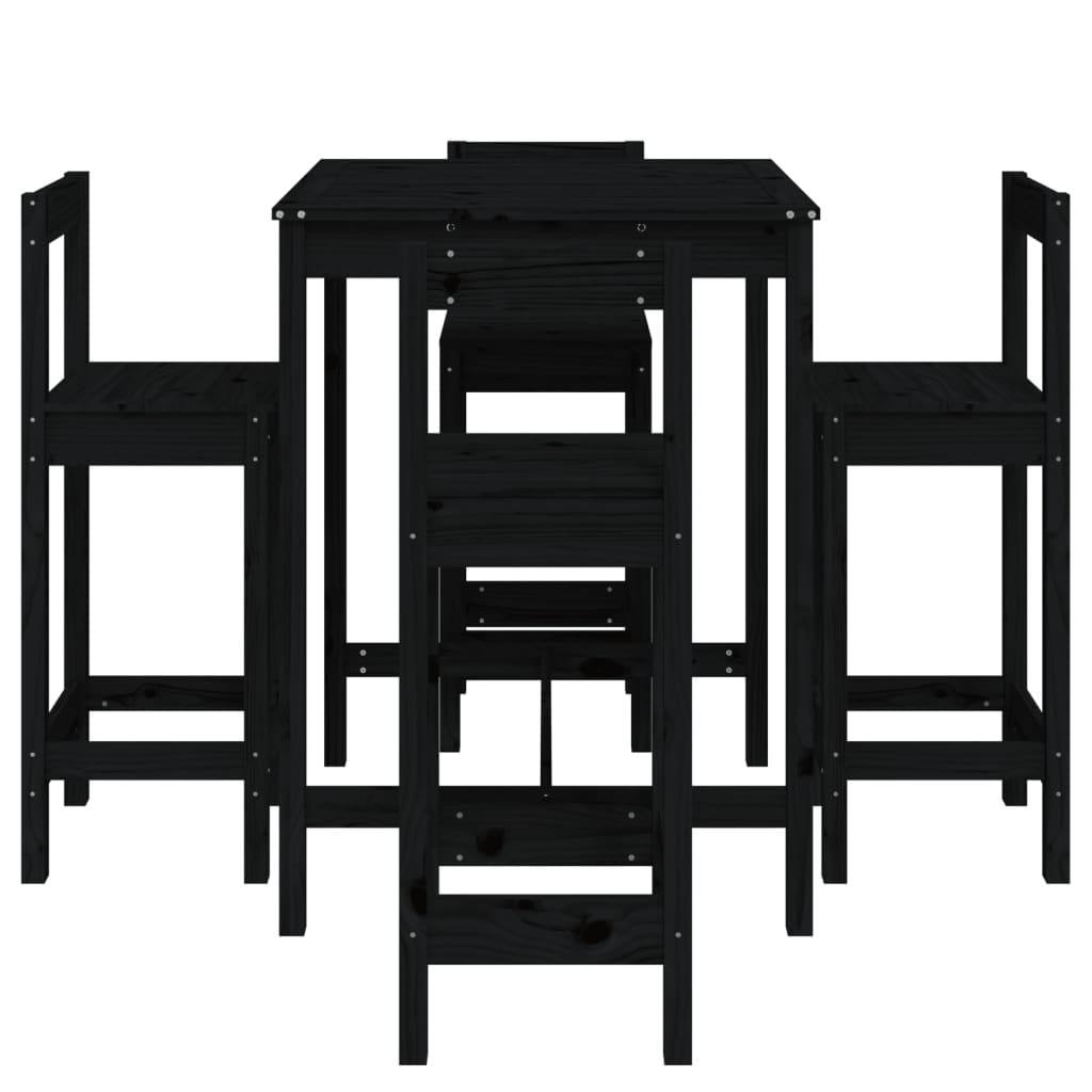 Set mobilier bar de grădină, 5 piese, negru, lemn masiv de pin