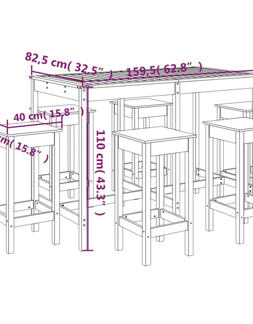 Încărcați imaginea în vizualizatorul Galerie, Set bar de grădină, 7 piese, lemn masiv de pin
