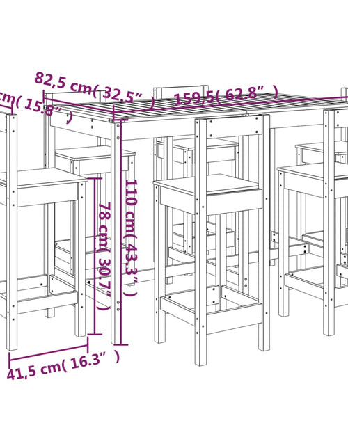 Încărcați imaginea în vizualizatorul Galerie, Set bar de grădină, 7 piese, lemn masiv de pin
