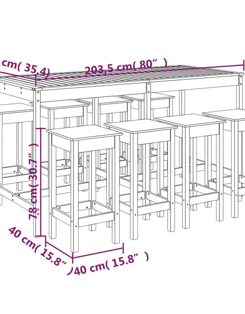 Încărcați imaginea în vizualizatorul Galerie, Set bar de grădină, 9 piese, alb, lemn masiv de pin
