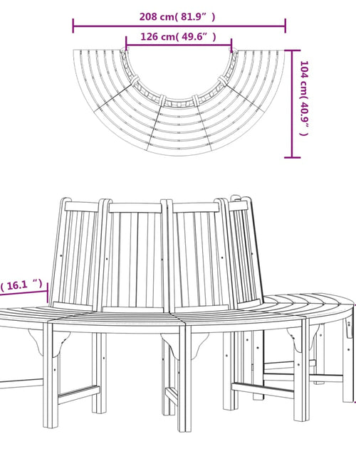 Încărcați imaginea în vizualizatorul Galerie, Bancă de copac semi-rotundă, Ø208 cm, lemn masiv de eucalipt
