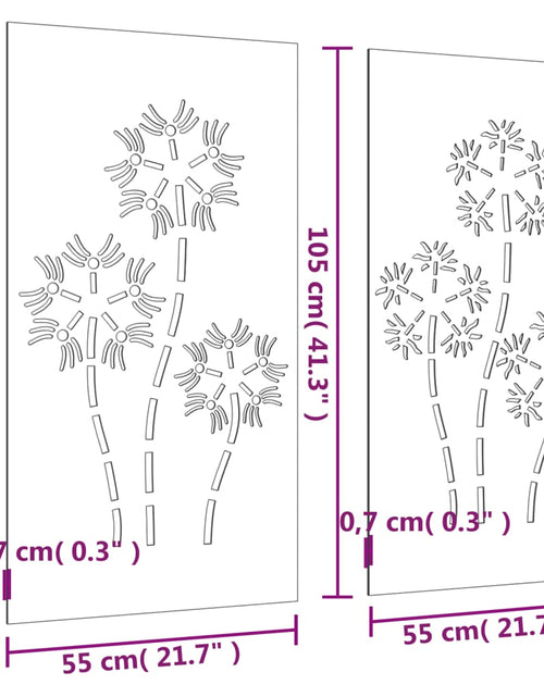 Încărcați imaginea în vizualizatorul Galerie, Decor perete grădină 2 buc. 105x55 cm design flori oțel Corten
