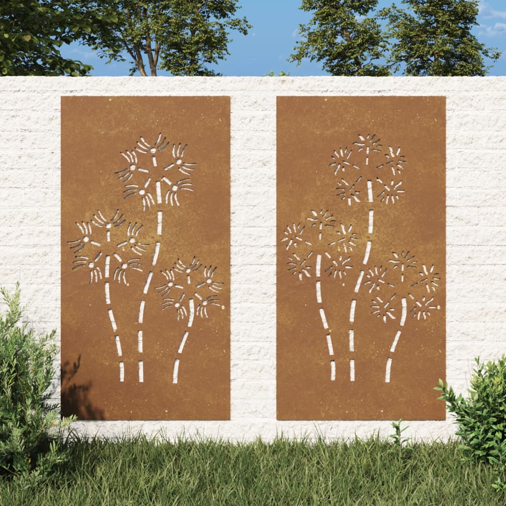 Decor perete grădină 2 buc. 105x55 cm design flori oțel Corten