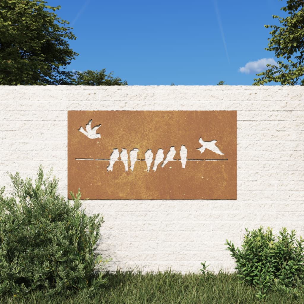 Decorațiune perete grădină 105x55 cm design păsări oțel Corten