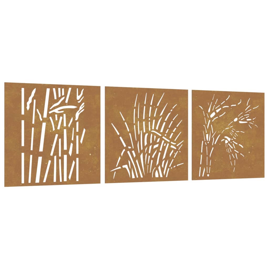 Decor de perete 3 buc. 55x55 cm model iarba oțel Corten