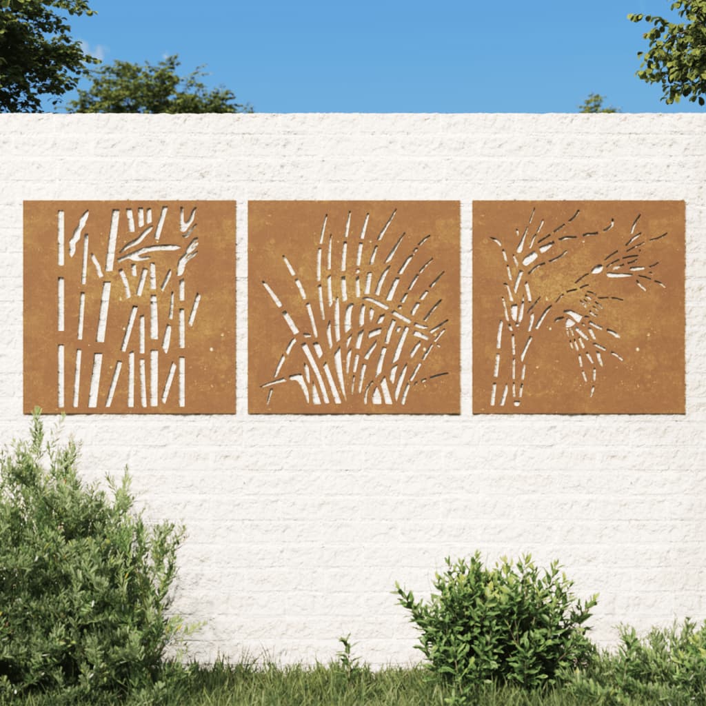 Decor de perete 3 buc. 55x55 cm model iarba oțel Corten