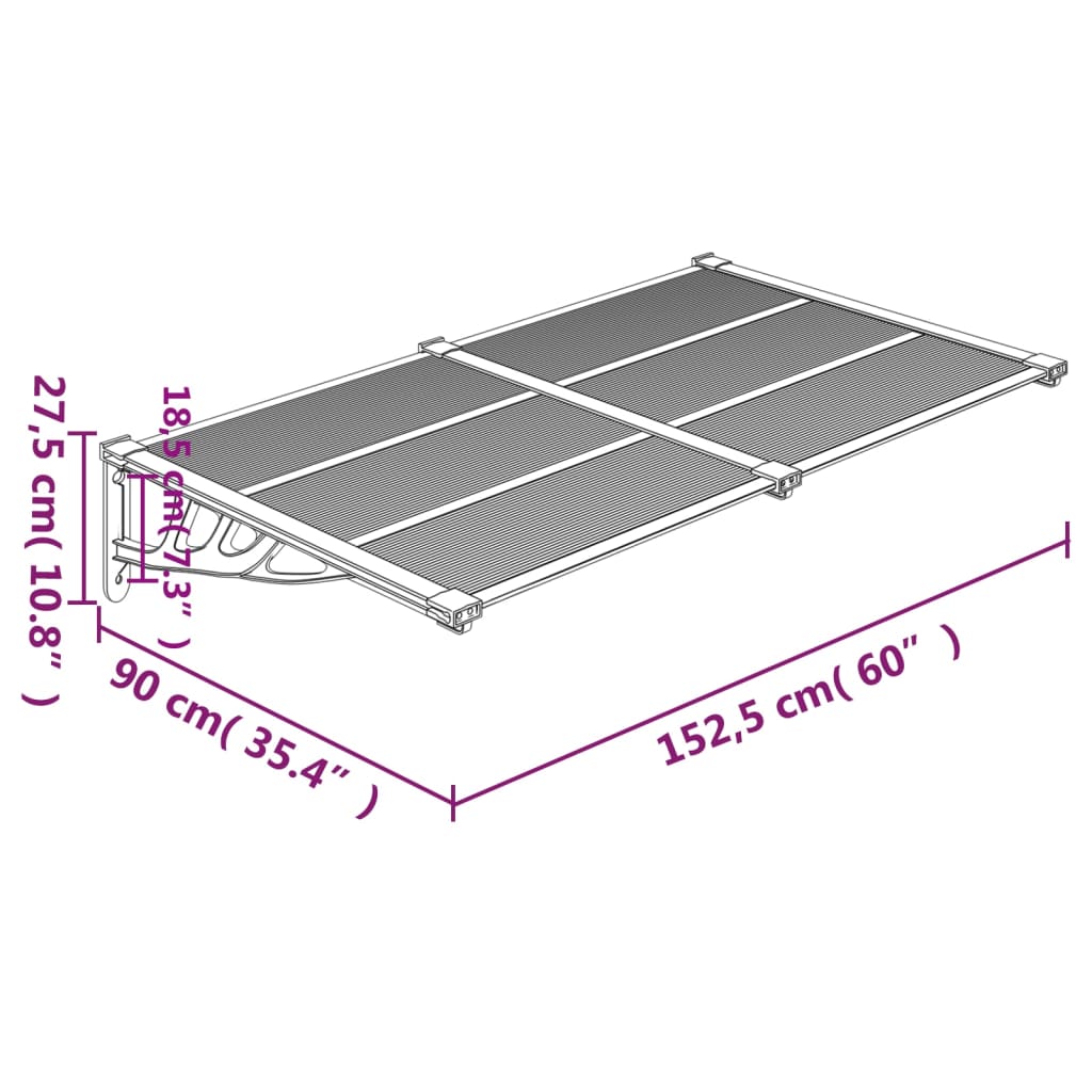 Copertină de ușă, negru și transparent 152,5x90 cm policarbonat