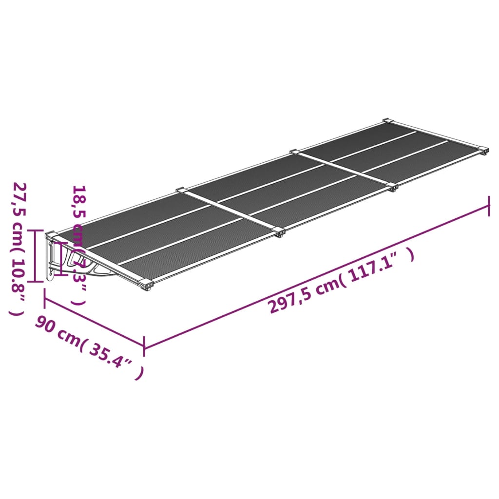 Copertină de ușă, gri și transparent, 297,5x90 cm, policarbonat