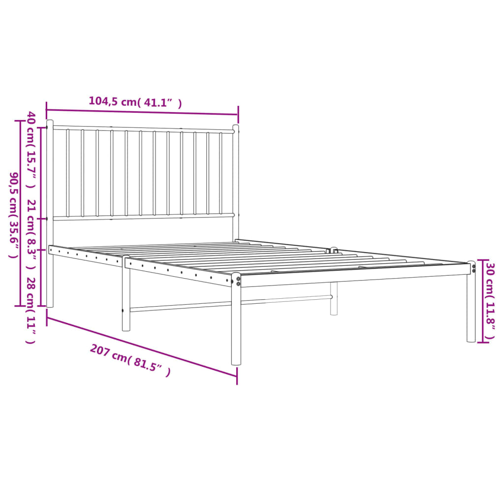 Cadru de pat din metal cu tăblie, negru, 100x200 cm