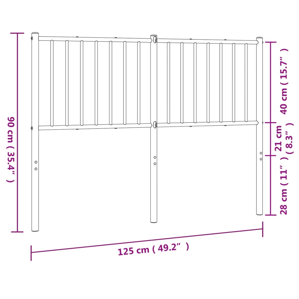 Tăblie de pat metalică, negru, 120 cm