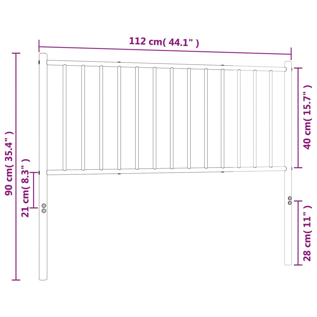 Tăblie de pat metalică, alb, 107 cm