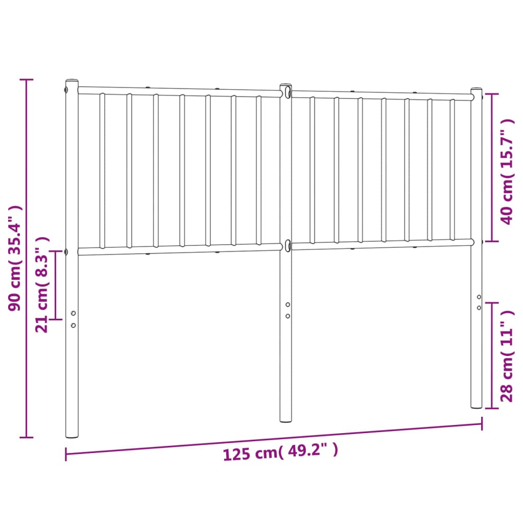 Tăblie de pat metalică, alb, 120 cm