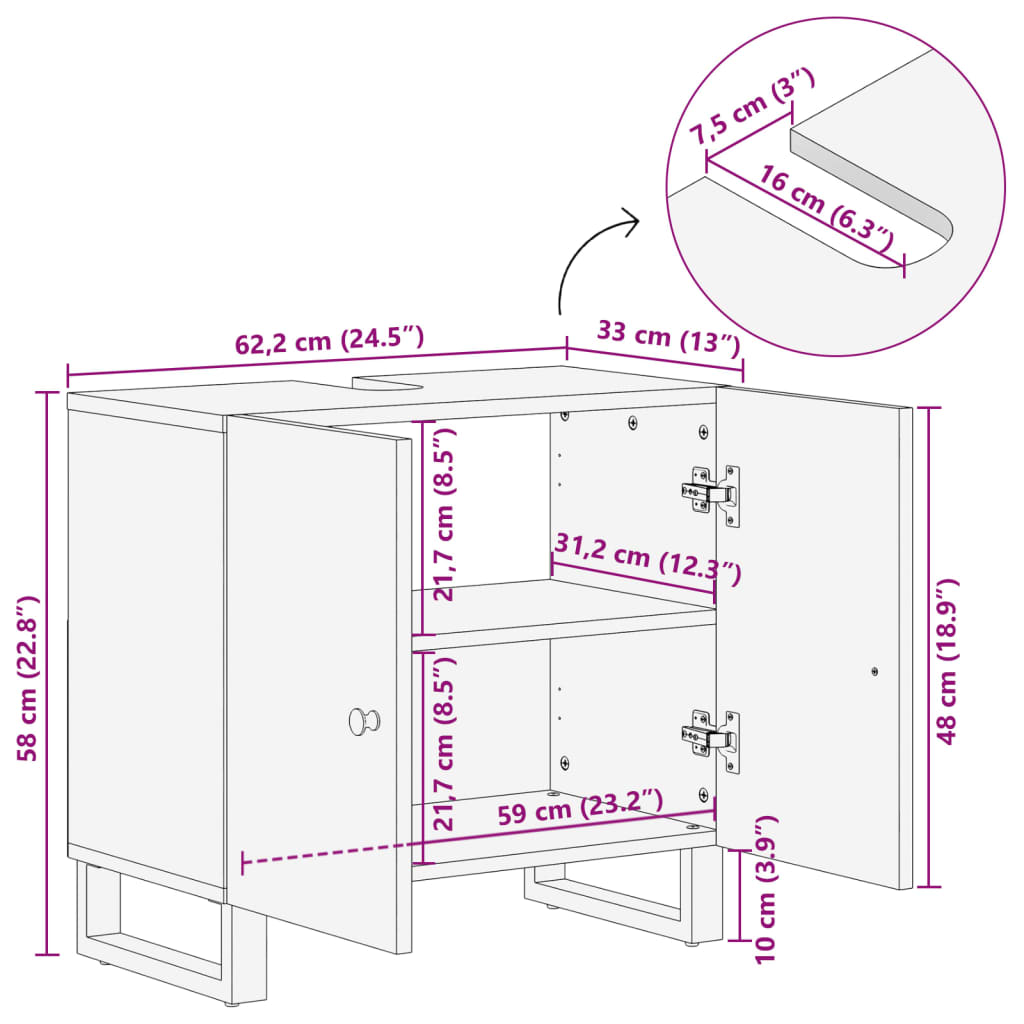 Dulap de chiuvetă 62x33x58 cm lemn masiv reciclat&lemn compozit