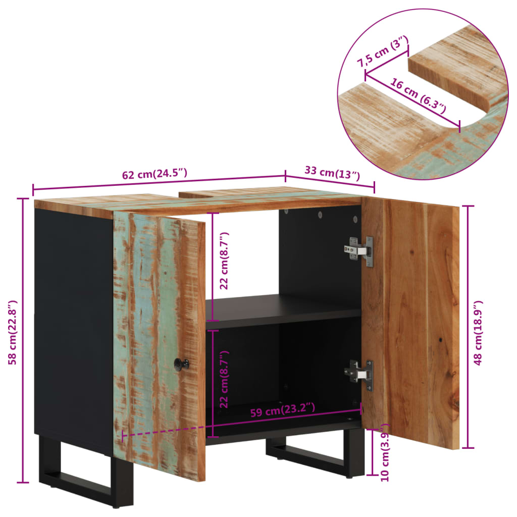 Dulap de chiuvetă 62x33x58 cm lemn masiv reciclat&lemn compozit - Lando