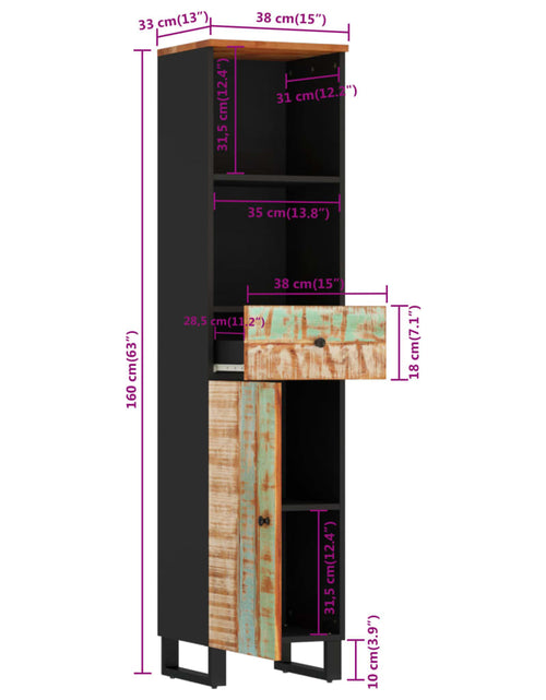 Încărcați imaginea în vizualizatorul Galerie, Dulap de baie, 38x33x160 cm, lemn masiv reciclat - Lando
