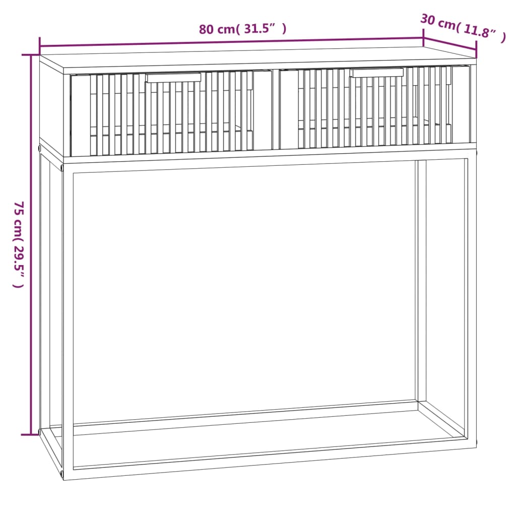 Masă de consolă albă 80x30x75 cm din lemn de lemn și fier