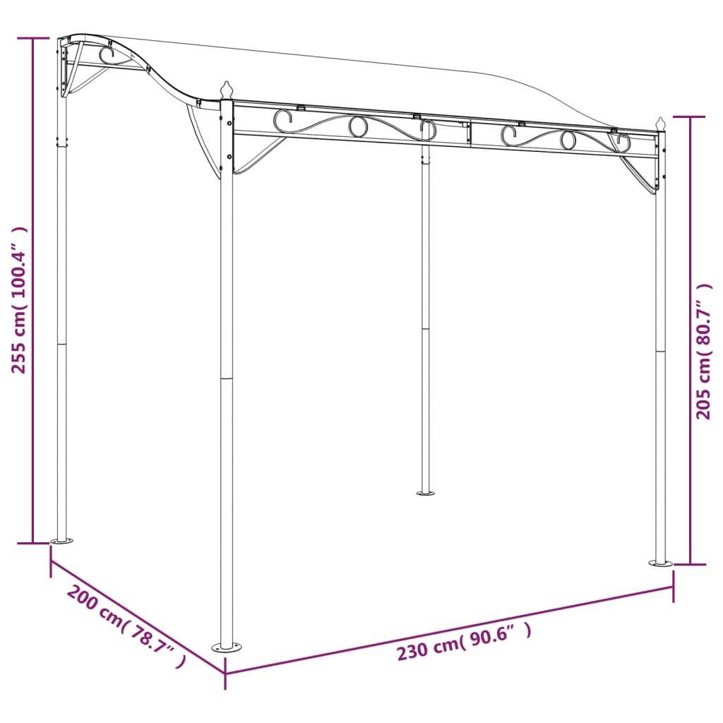 Baldachin, gri taupe, 2x2,3 m, 180 g/m², țesătură și oțel