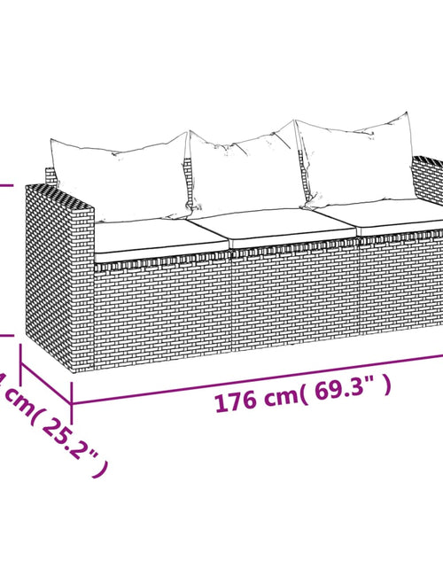 Загрузите изображение в средство просмотра галереи, Canapea de grădină cu 3 locuri, cu perne, maro, poliratan
