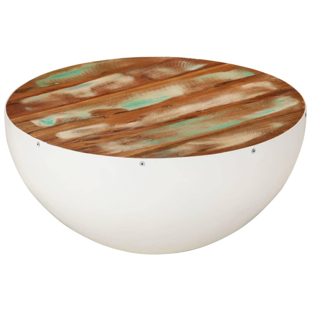 Măsuță de cafea formă de bol alb Ø50x24 cm lemn masiv reciclat