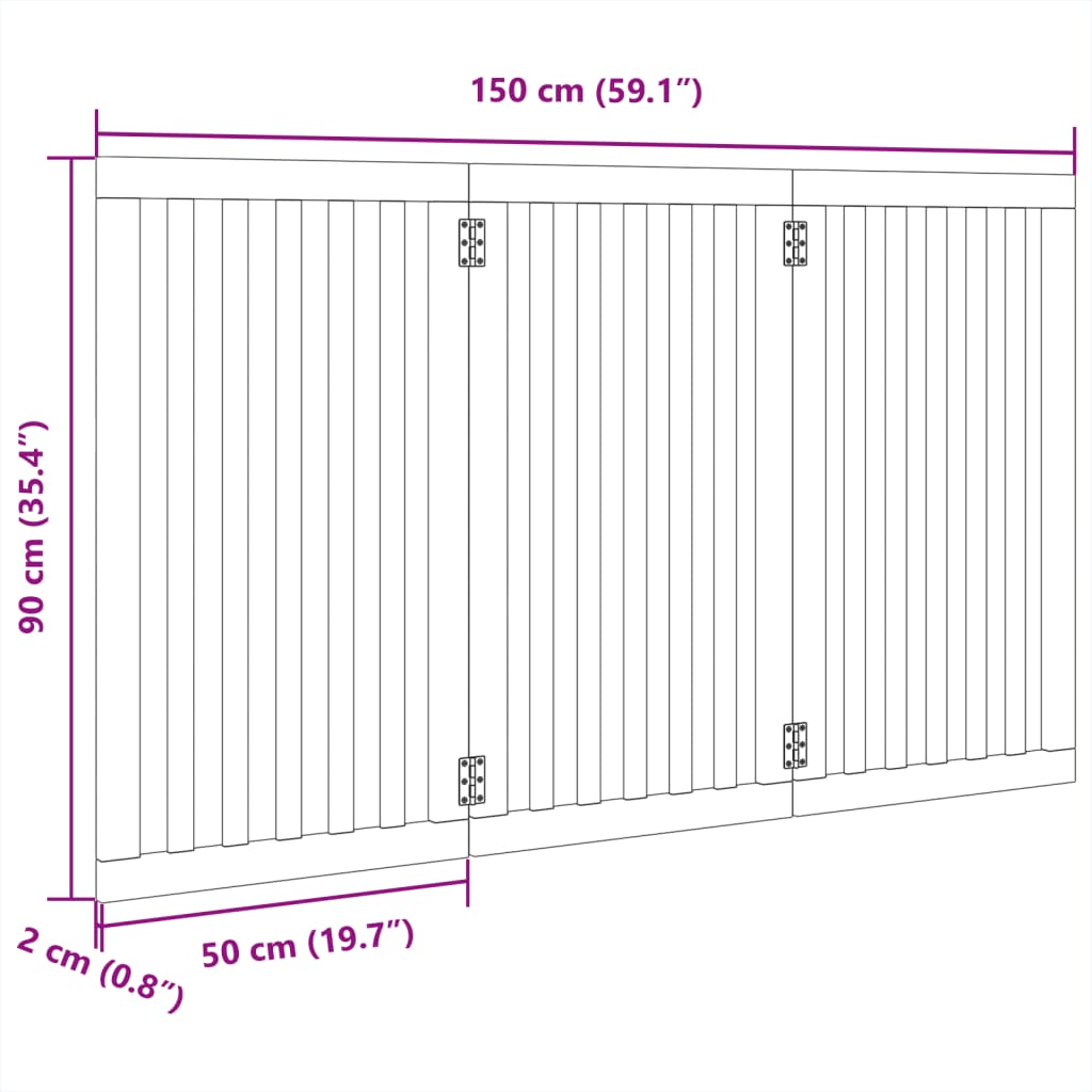 Poartă pentru câini pliabilă, 3 panouri, 150 cm, lemn de plop