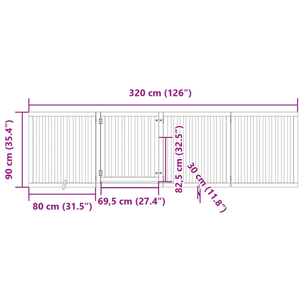 Poartă de câini pliabilă cu ușă, 4 panouri, 320 cm, lemn plop