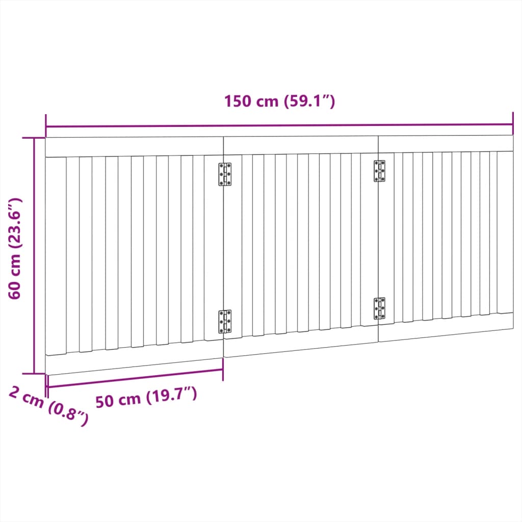 Poartă pentru câini pliabilă, 3 panouri, alb, 150 cm, lemn plop