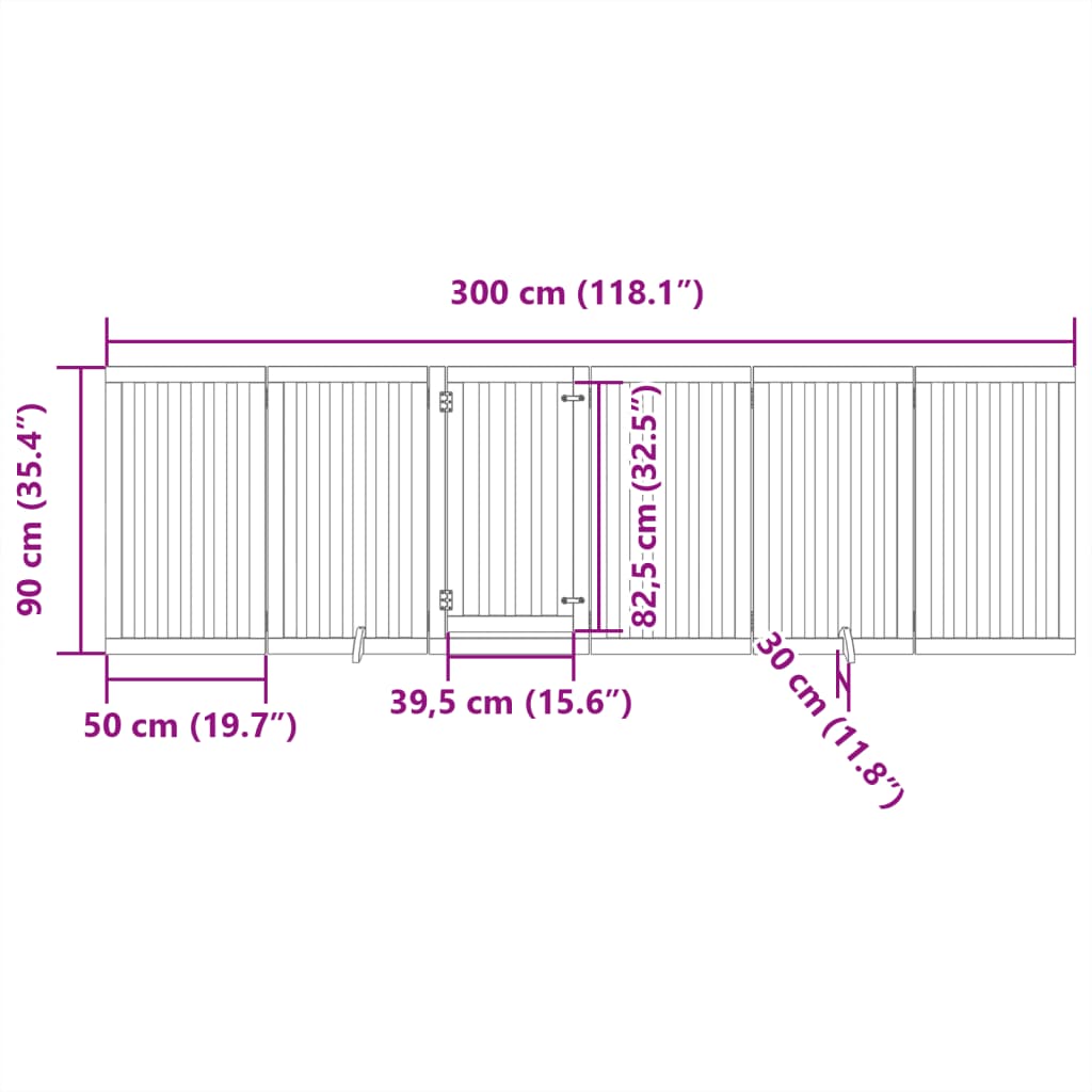 Poartă câini pliabilă cu ușă, 6 panouri, alb, 300 cm, lemn plop