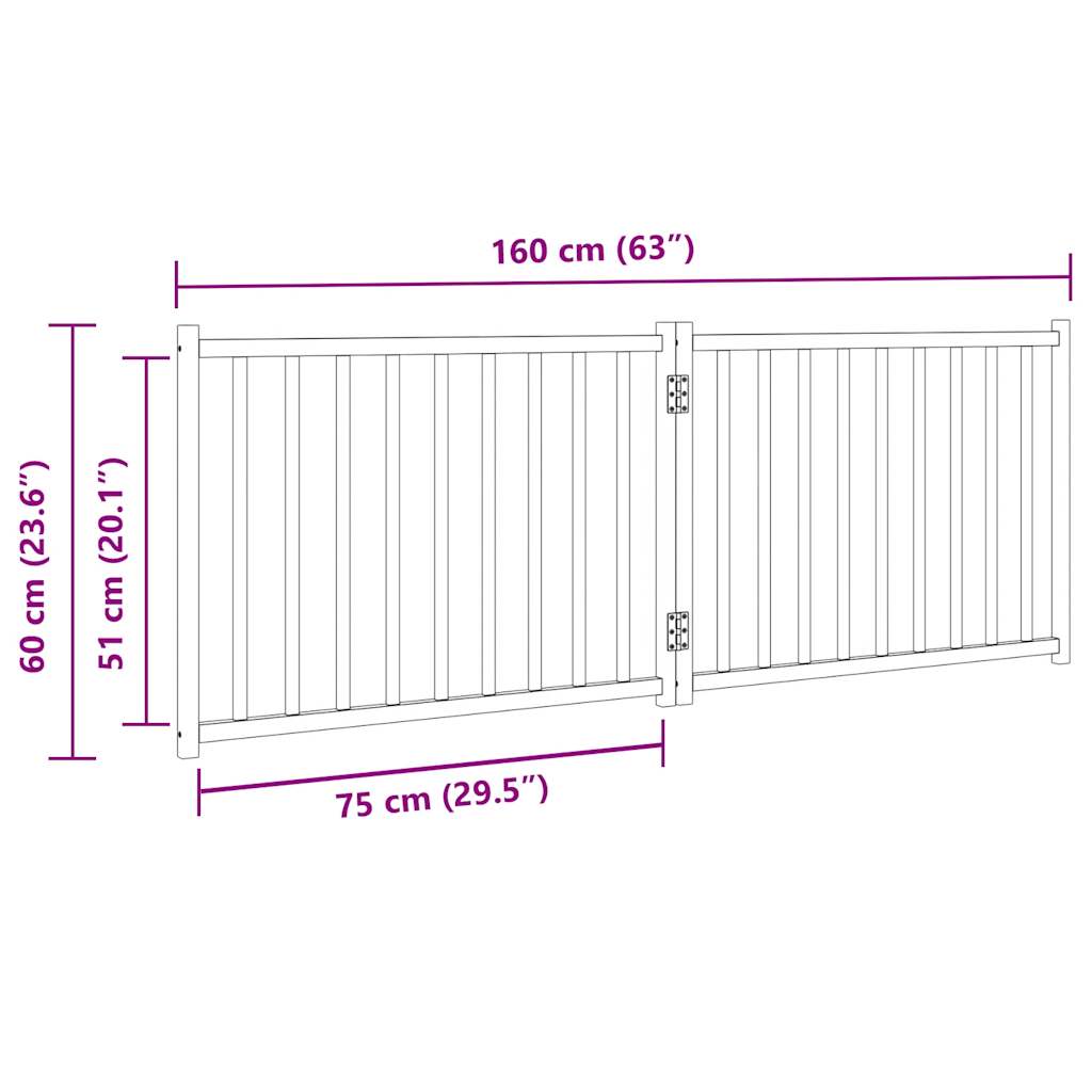 Poartă pentru câini pliabilă 2 panouri, alb, 160 cm, lemn brad