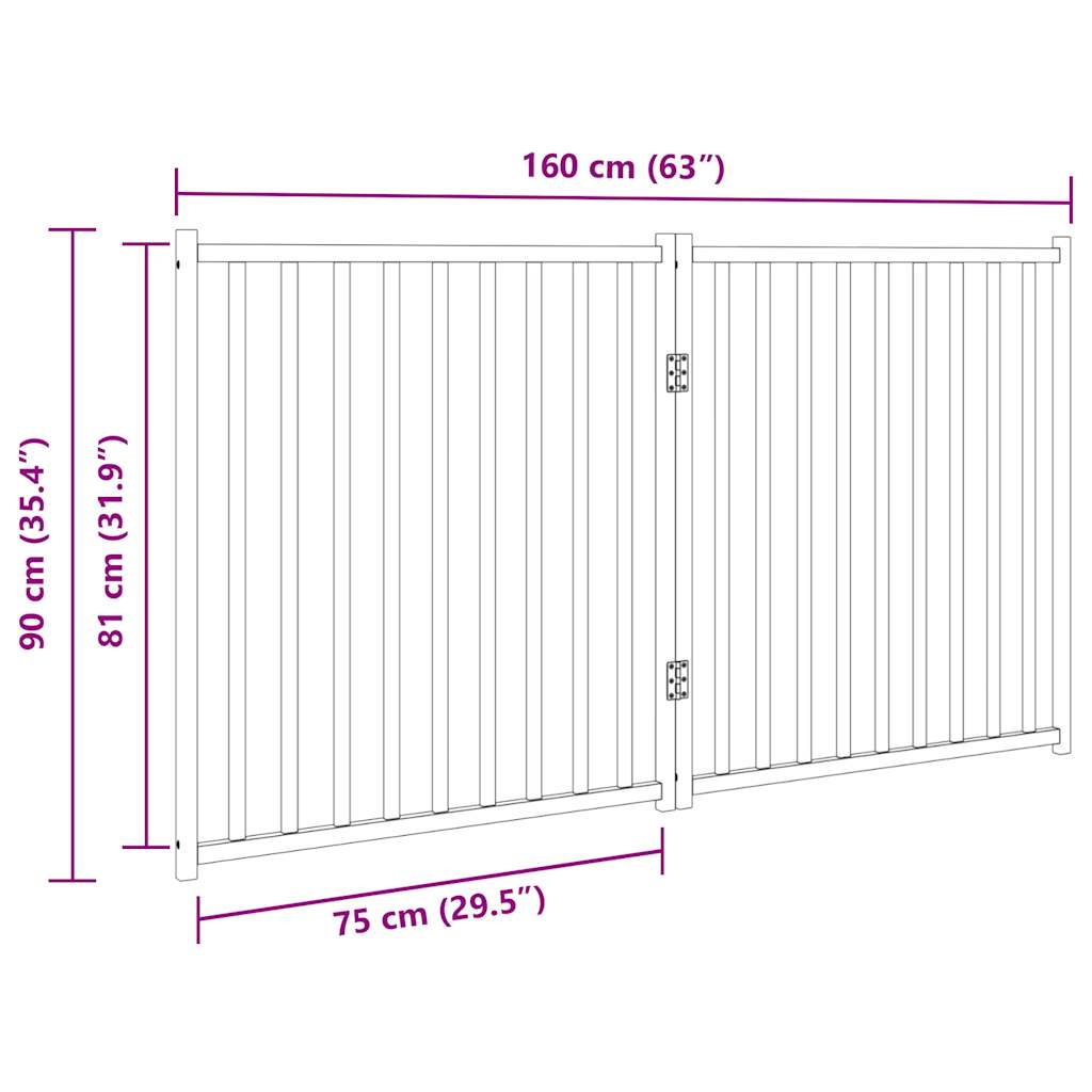 Poartă pentru câini pliabilă 2 panouri, alb, 160 cm, lemn brad