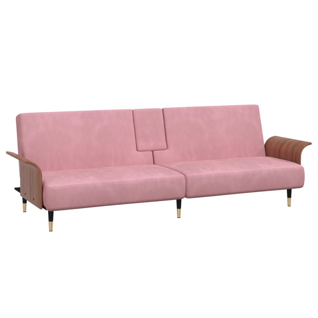 Canapea extensibilă cu suporturi de pahare, roz, catifea - Lando