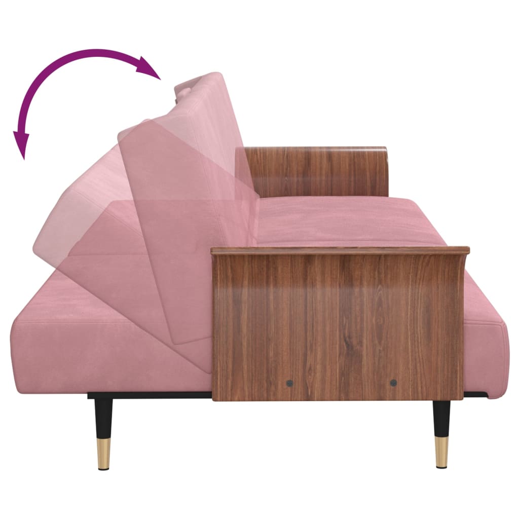 Canapea extensibilă cu suporturi de pahare, roz, catifea - Lando