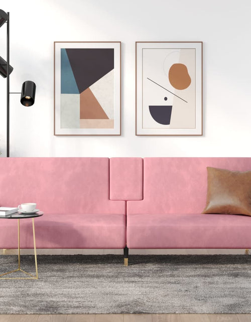 Încărcați imaginea în vizualizatorul Galerie, Canapea extensibilă cu suporturi de pahare, roz, catifea - Lando
