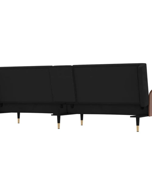 Încărcați imaginea în vizualizatorul Galerie, Canapea extensibilă cu suporturi de pahare, negru, catifea - Lando
