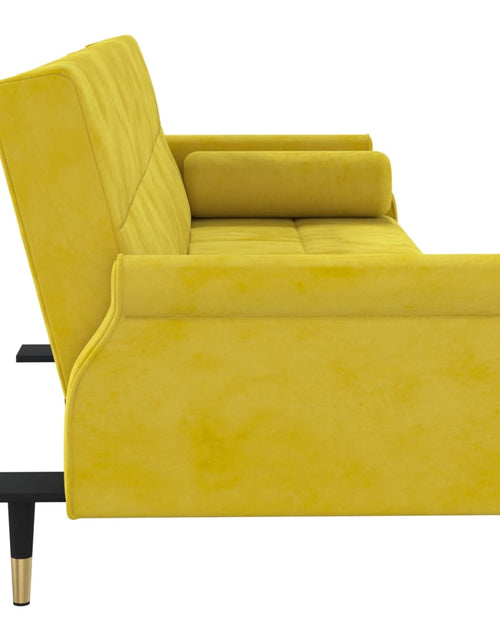 Încărcați imaginea în vizualizatorul Galerie, Canapea extensibilă cu perne, galben, catifea
