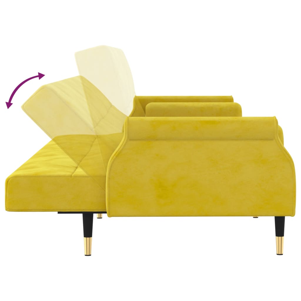 Canapea extensibilă cu perne, galben, catifea