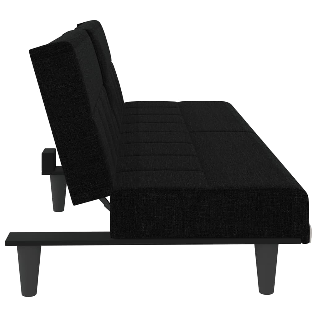 Canapea extensibilă cu suporturi de pahare, negru, textil