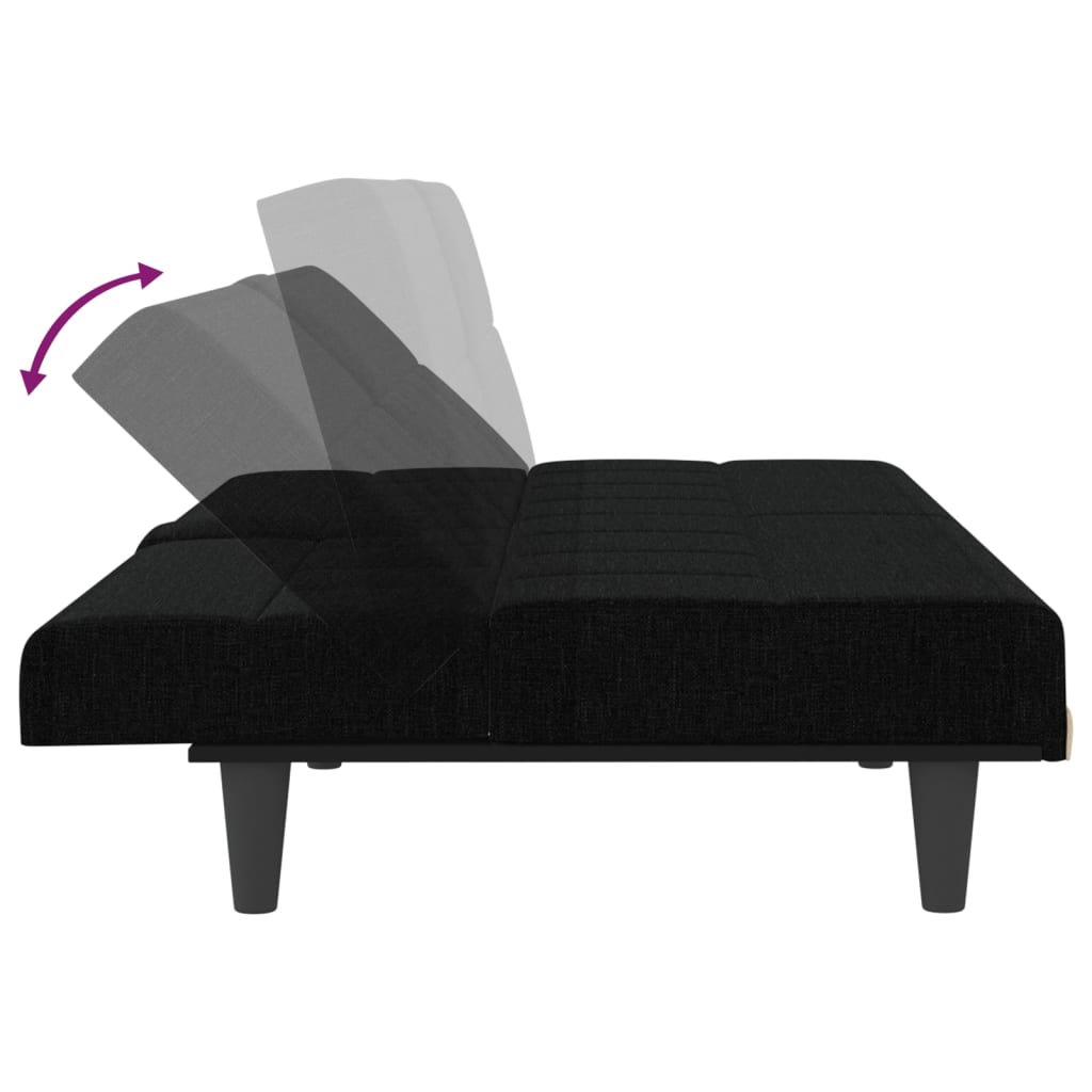 Canapea extensibilă cu suporturi de pahare, negru, textil