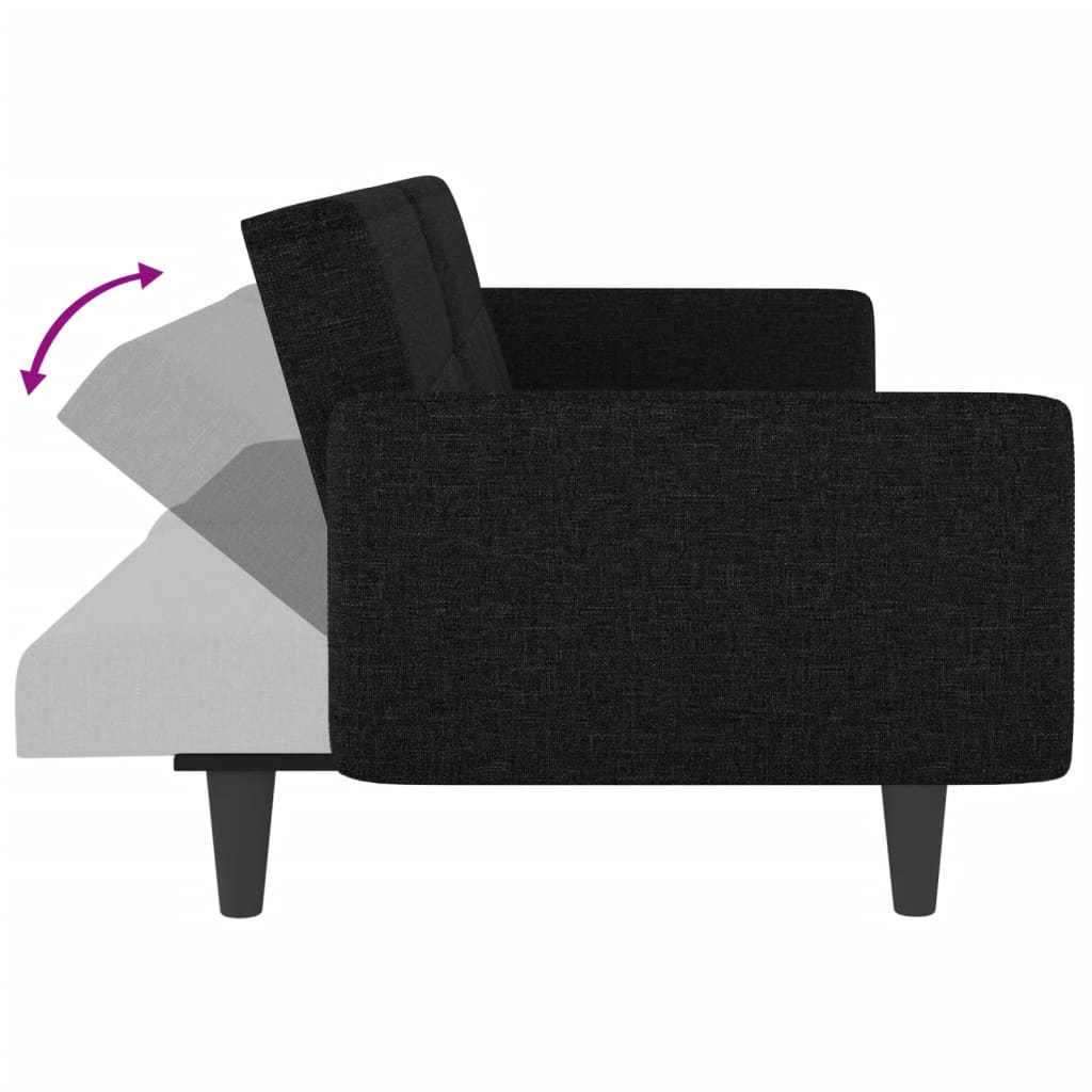 Canapea extensibilă cu suporturi de pahare, negru, textil - Lando