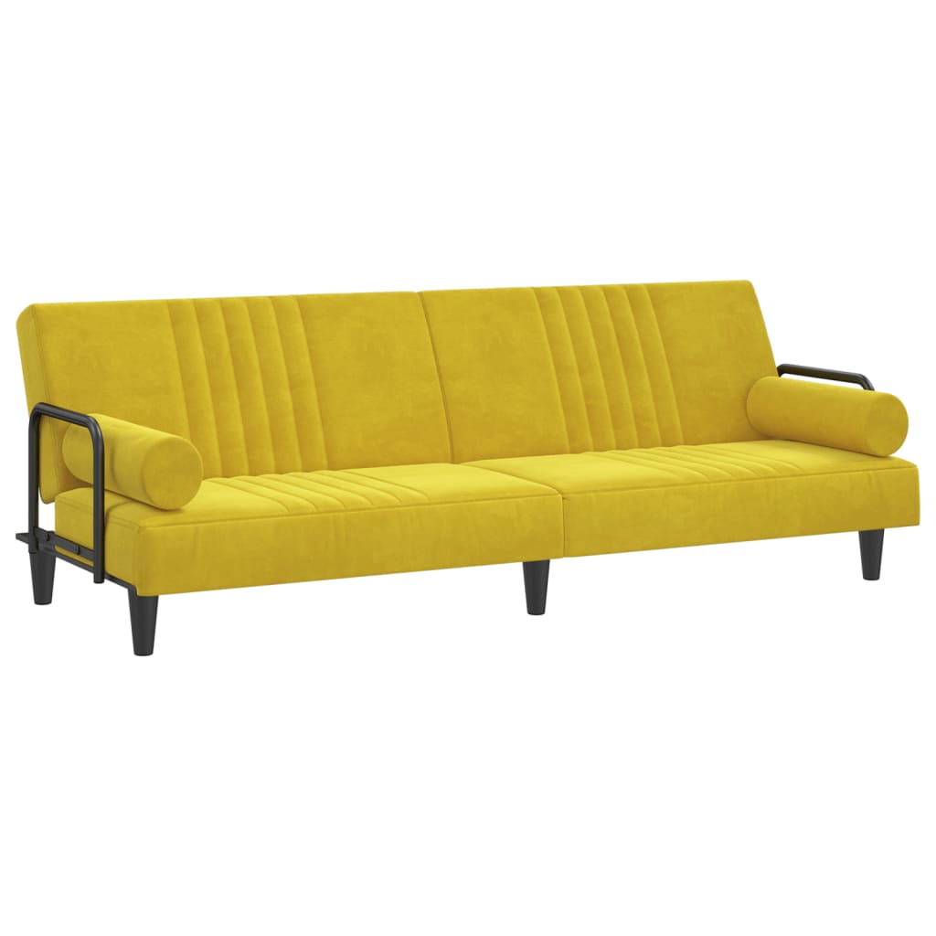 Canapea extensibilă cu cotiere, galben, catifea