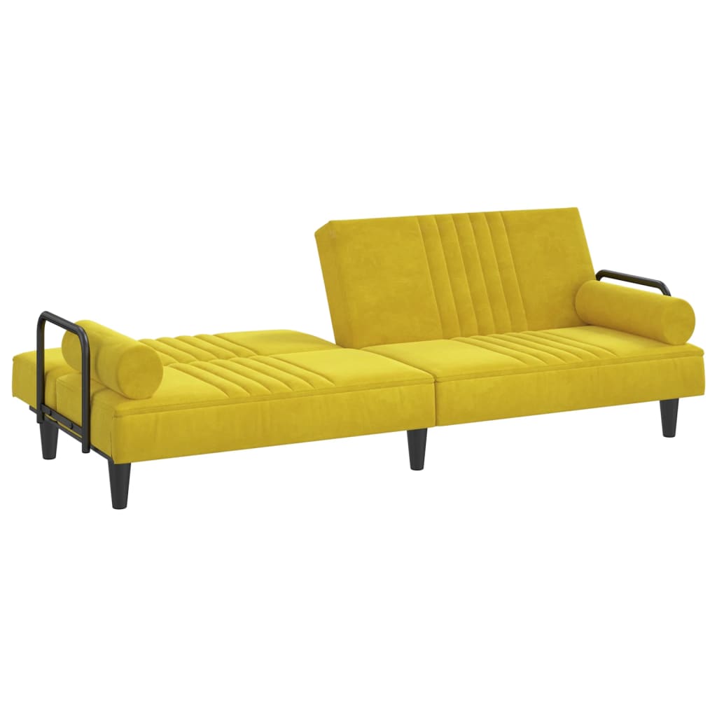 Canapea extensibilă cu cotiere, galben, catifea