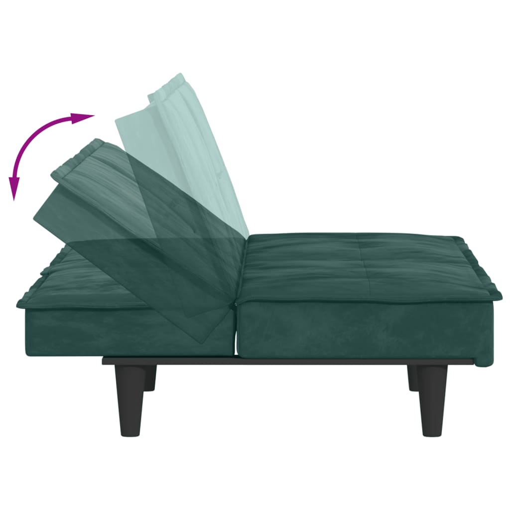 Canapea extensibilă cu suporturi de pahar verde închis, catifea