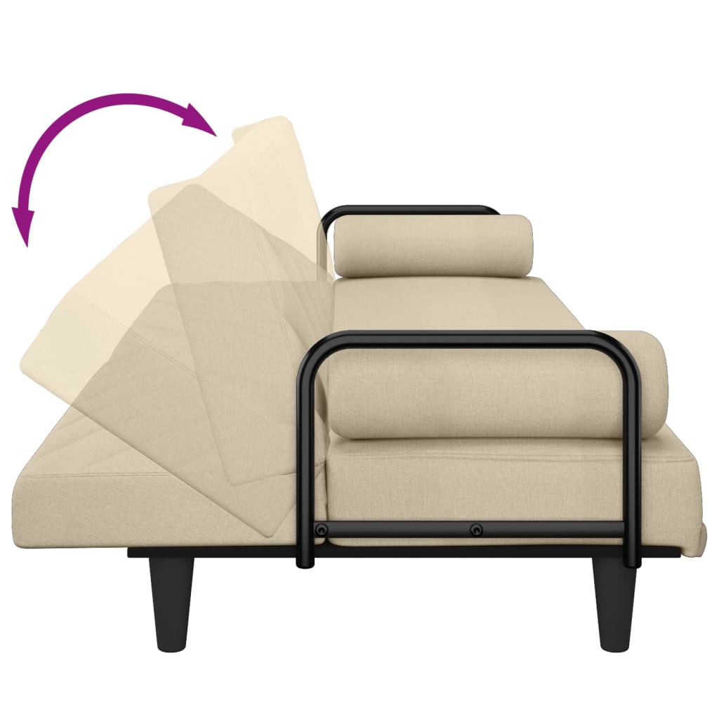 Canapea extensibilă cu cotiere, crem, material textil - Lando