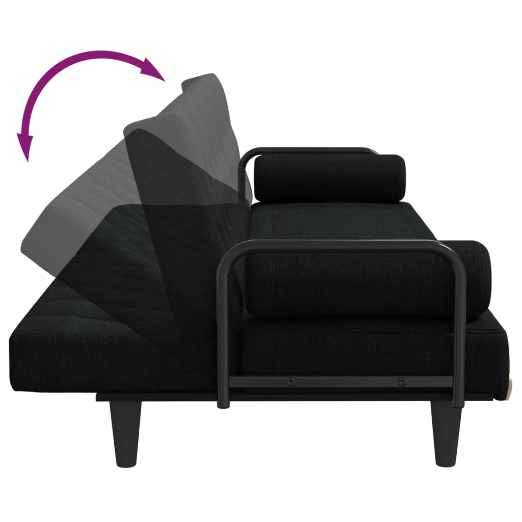 Canapea extensibilă cu cotiere, negru, textil