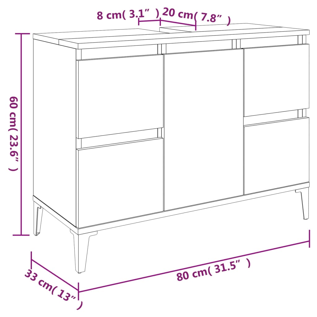 Dulap de chiuvetă, gri beton, 80x33x60 cm, lemn prelucrat