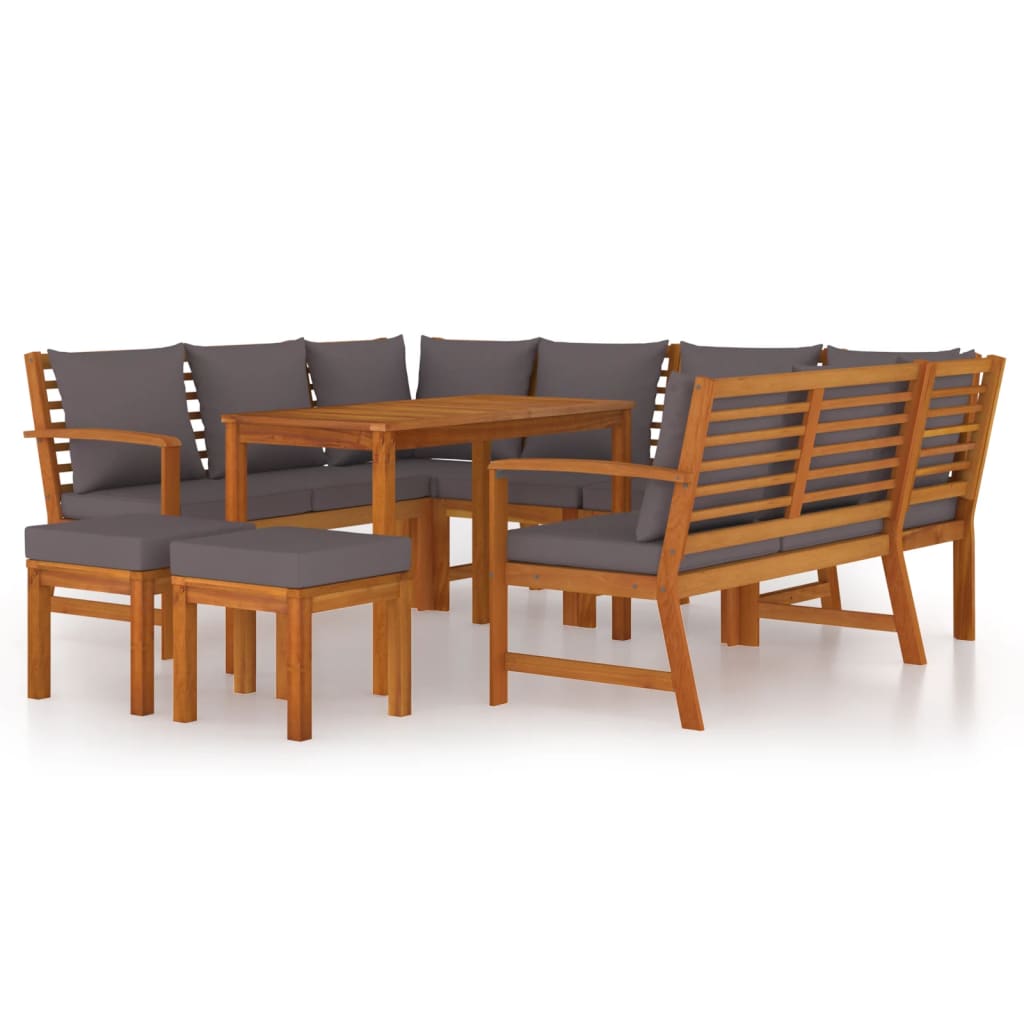 Set mobilier de grădină cu perne, 9 piese, lemn masiv de acacia