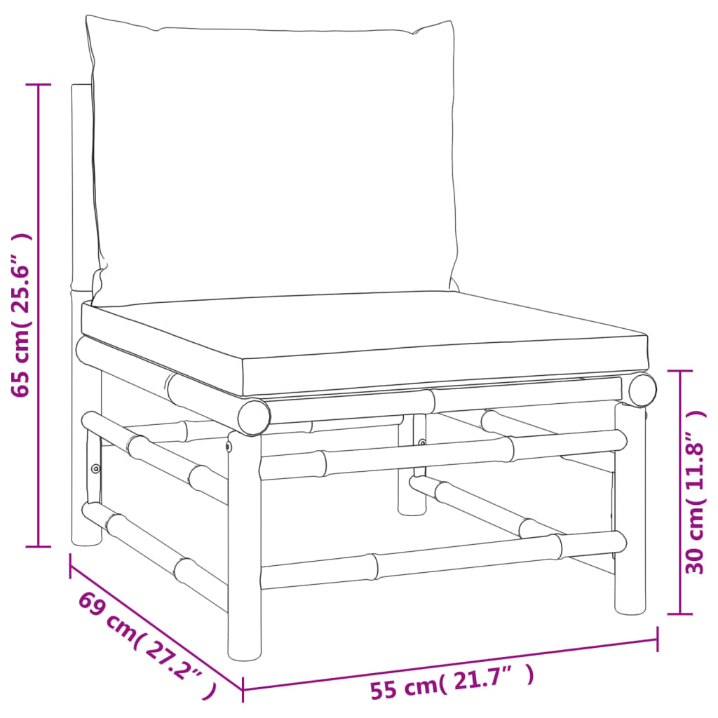 Set mobilier de grădină cu perne gri deschis, 4 piese, bambus