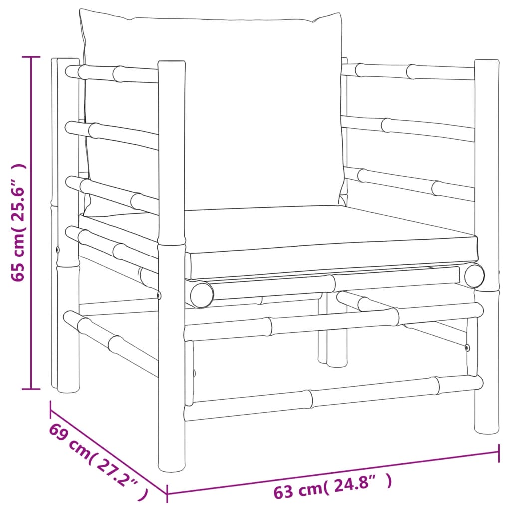 Set mobilier de grădină cu perne gri deschis, 6 piese, bambus