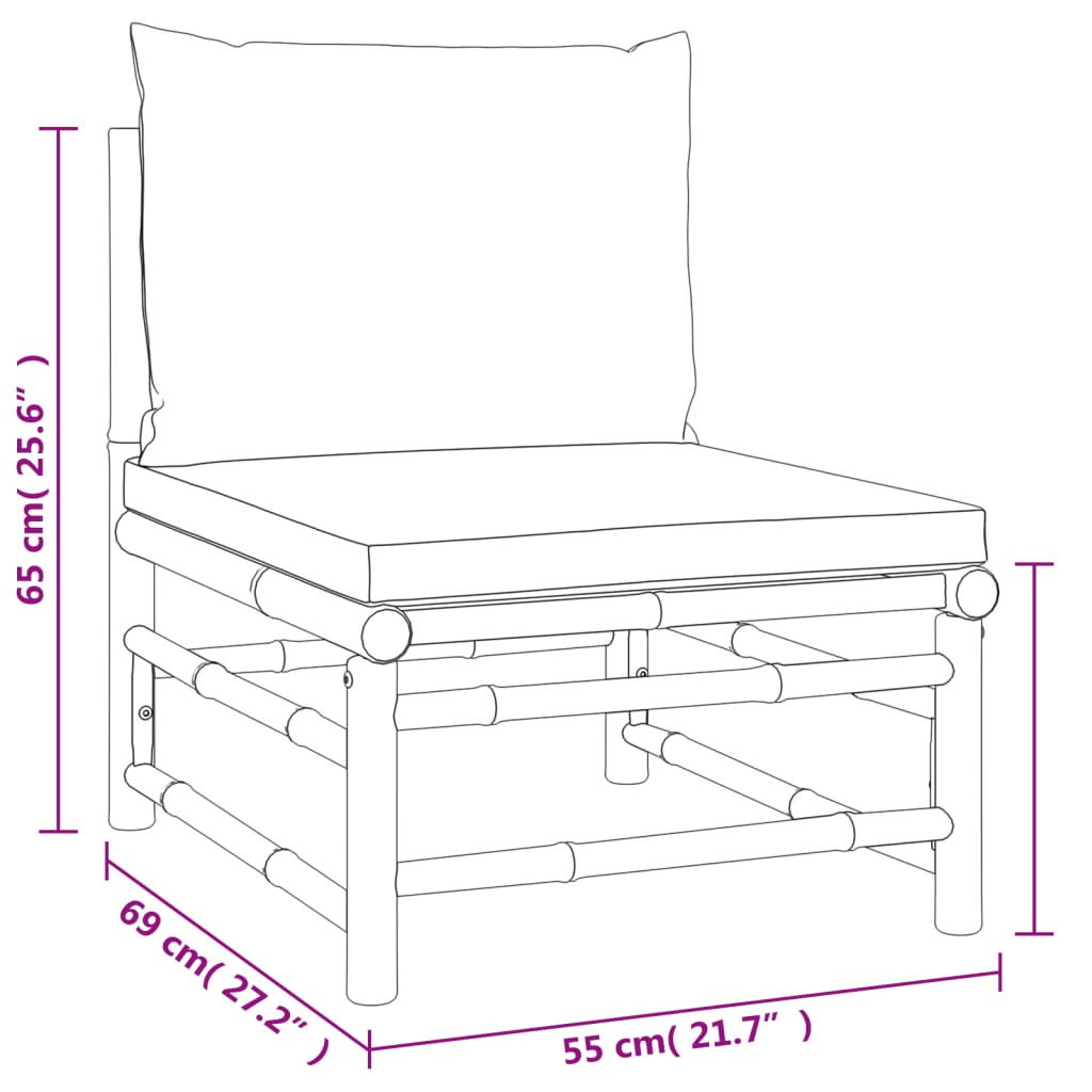 Set mobilier de grădină cu perne gri deschis, 7 piese, bambus