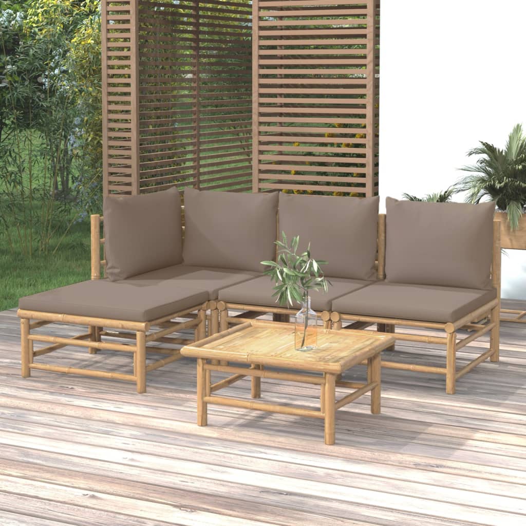 Set mobilier de grădină cu perne gri taupe, 5 piese, bambus